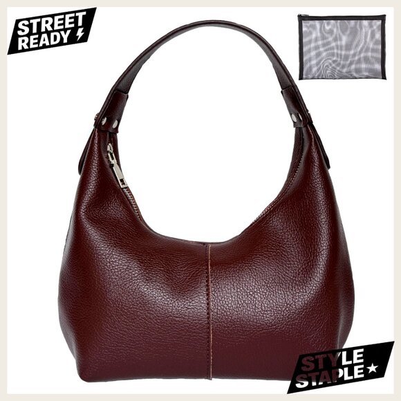 PU Leather Hobo Shoulder Tote Clutch with Zipper Closure Top Handle